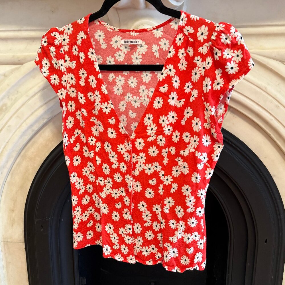 Reformation Floral Print V-Neck Blouse - Size 6